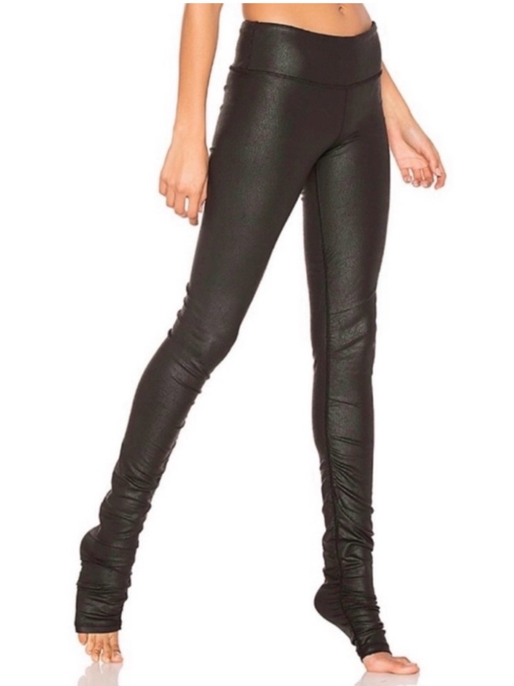 Alo Yoga Goddess ruched leggings black metallic shiny crinkle finish